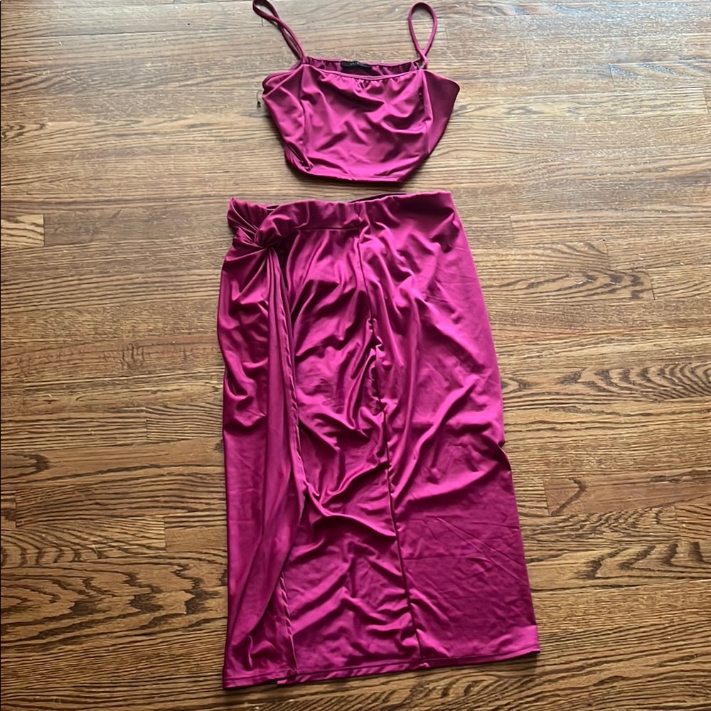 Elegant Pink midi/crop top  Skirt Set